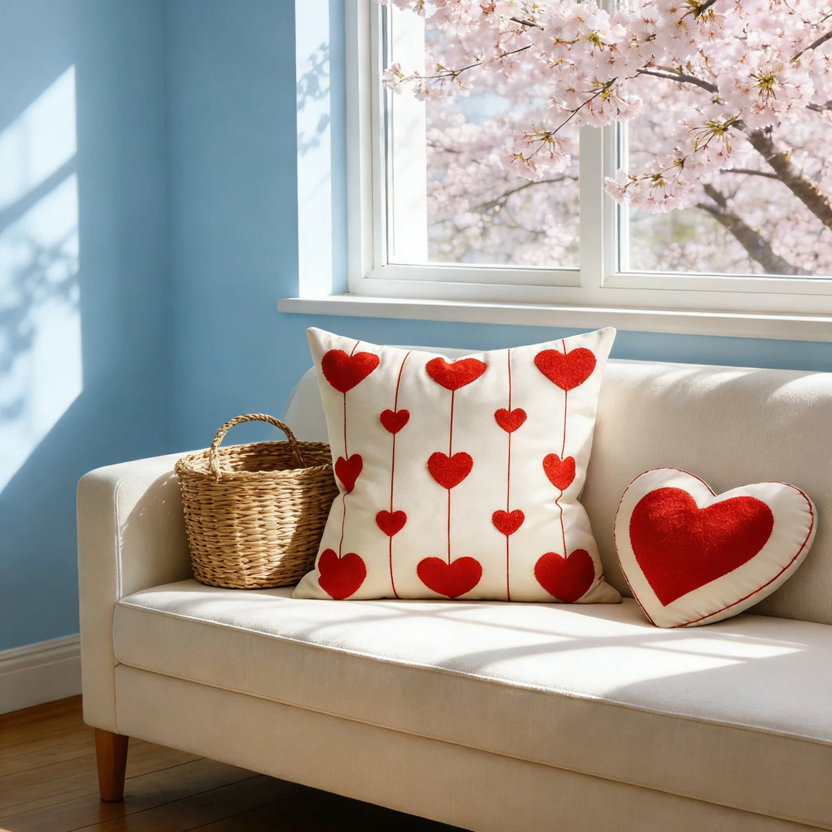 Throw Pillow Cover Tufted Heart Cotton-Linen Hidden Zipper