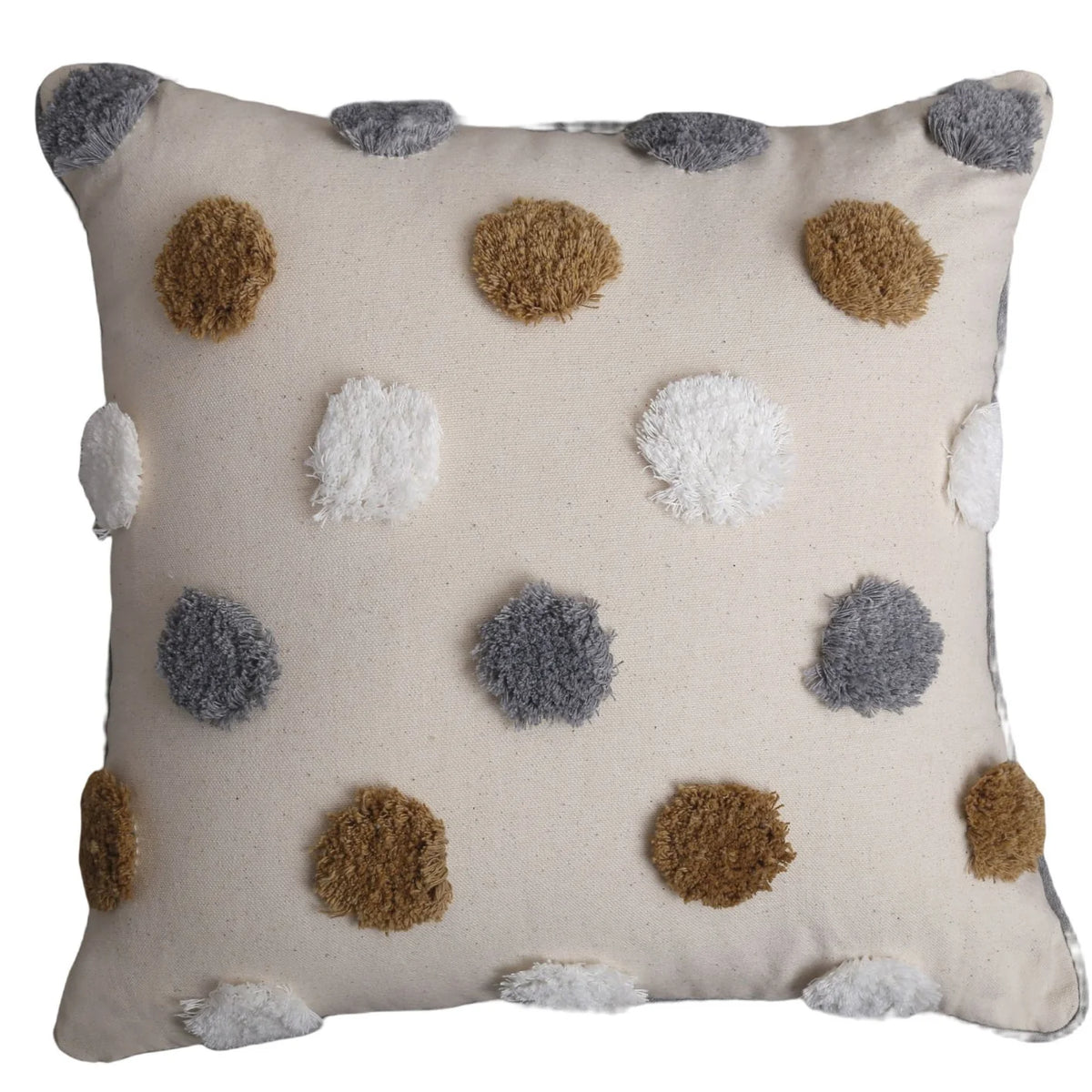 Throw Pillow Cover Tufted Pom-Pom Cotton-Linen Concealed Zipper