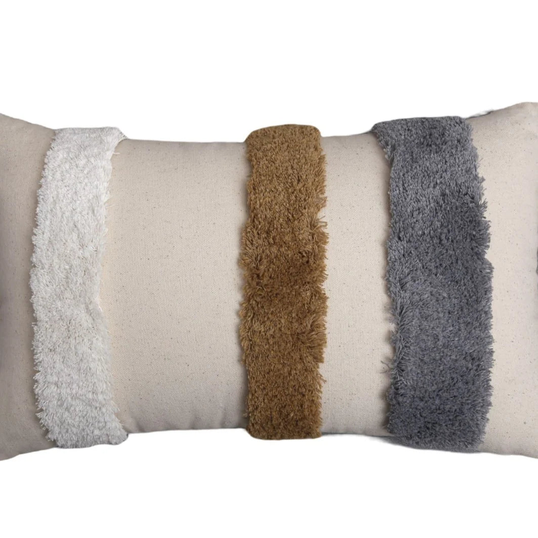 Throw Pillow Cover Tufted Pom-Pom Cotton-Linen Concealed Zipper