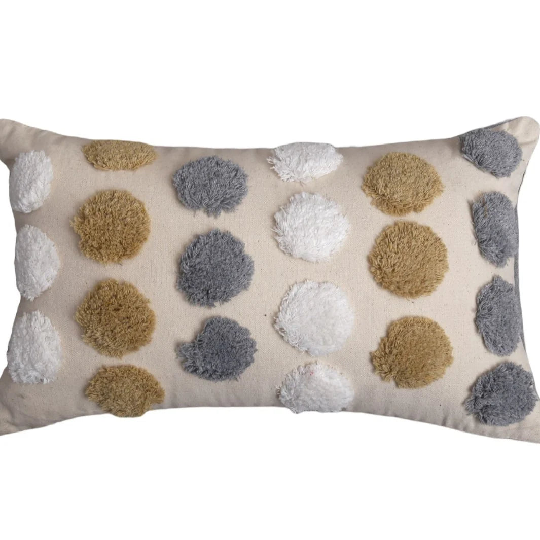 Throw Pillow Cover Tufted Pom-Pom Cotton-Linen Concealed Zipper