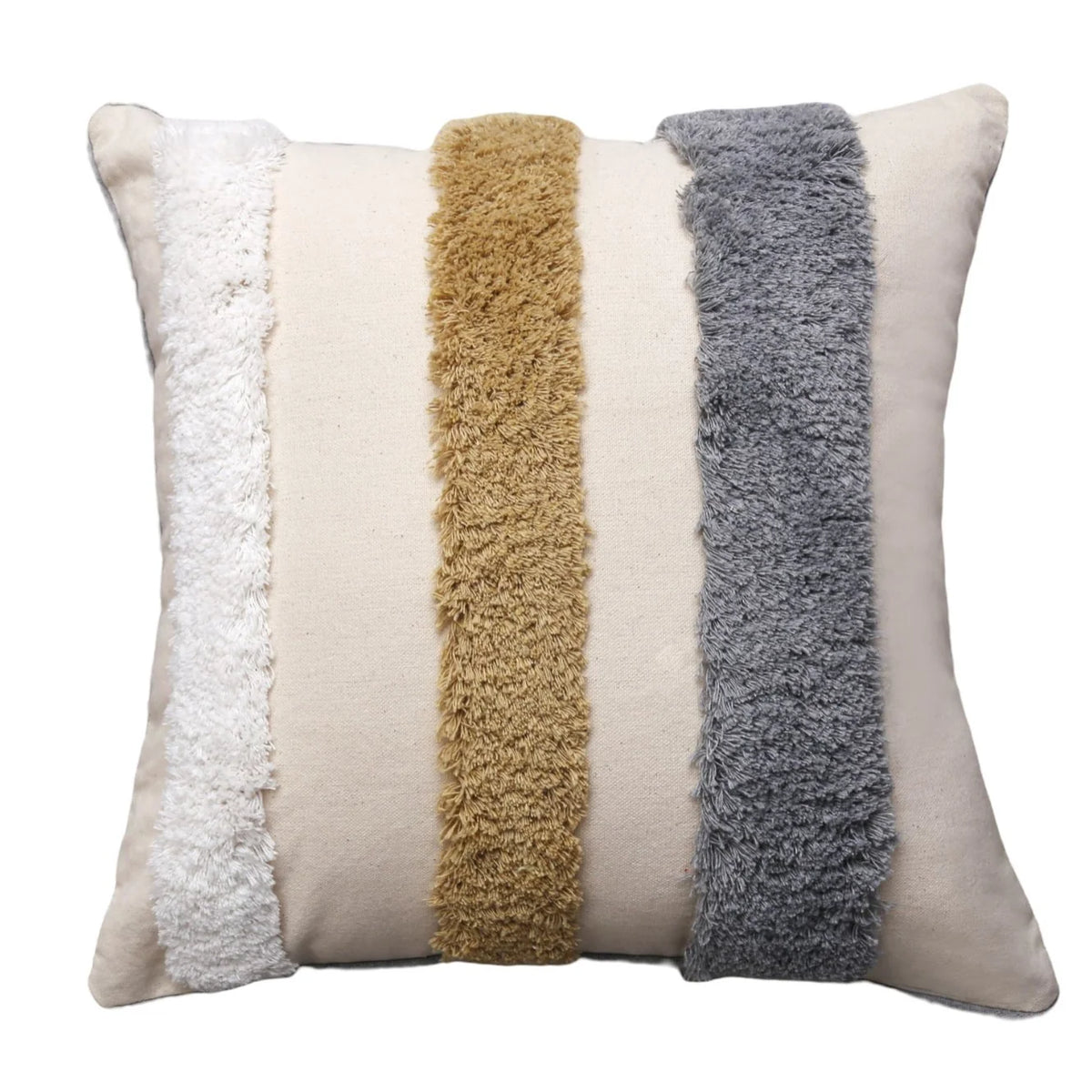 Throw Pillow Cover Tufted Pom-Pom Cotton-Linen Concealed Zipper