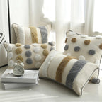 Throw Pillow Cover Tufted Pom-Pom Cotton-Linen Concealed Zipper
