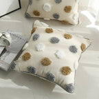 Throw Pillow Cover Tufted Pom-Pom Cotton-Linen Concealed Zipper