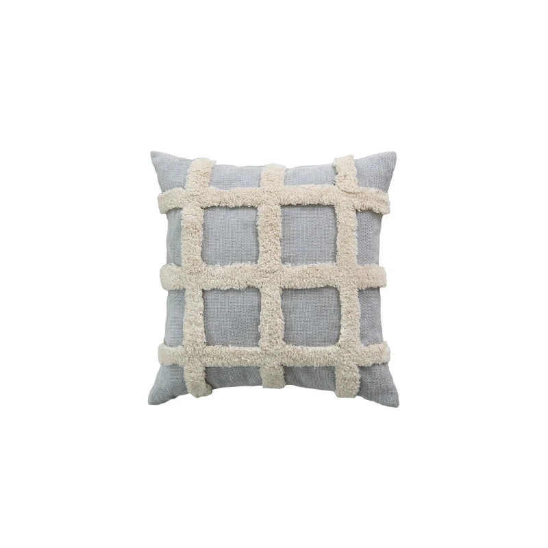 Throw Pillow Cover Tufted Shaggy Lattice Linen-Look Hidden Zipper
