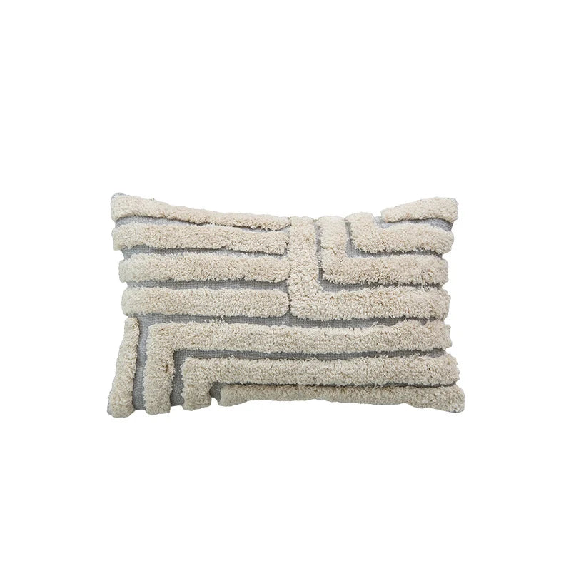 Throw Pillow Cover Tufted Shaggy Lattice Linen-Look Hidden Zipper