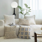 Throw Pillow Cover Tufted Shaggy Lattice Linen-Look Hidden Zipper