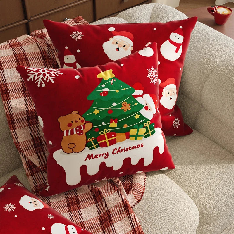 Throw Pillow Cover Velvet Holiday Print Machine Washable
