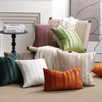 Throw Pillow Cover Velvet Vertical Pintuck Hidden Zipper