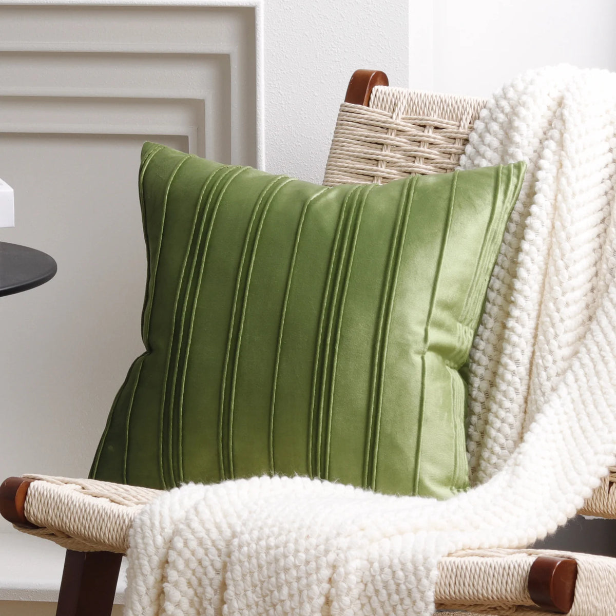 Throw Pillow Cover Velvet Vertical Pintuck Hidden Zipper