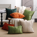 Throw Pillow Cover Velvet Vertical Pintuck Hidden Zipper