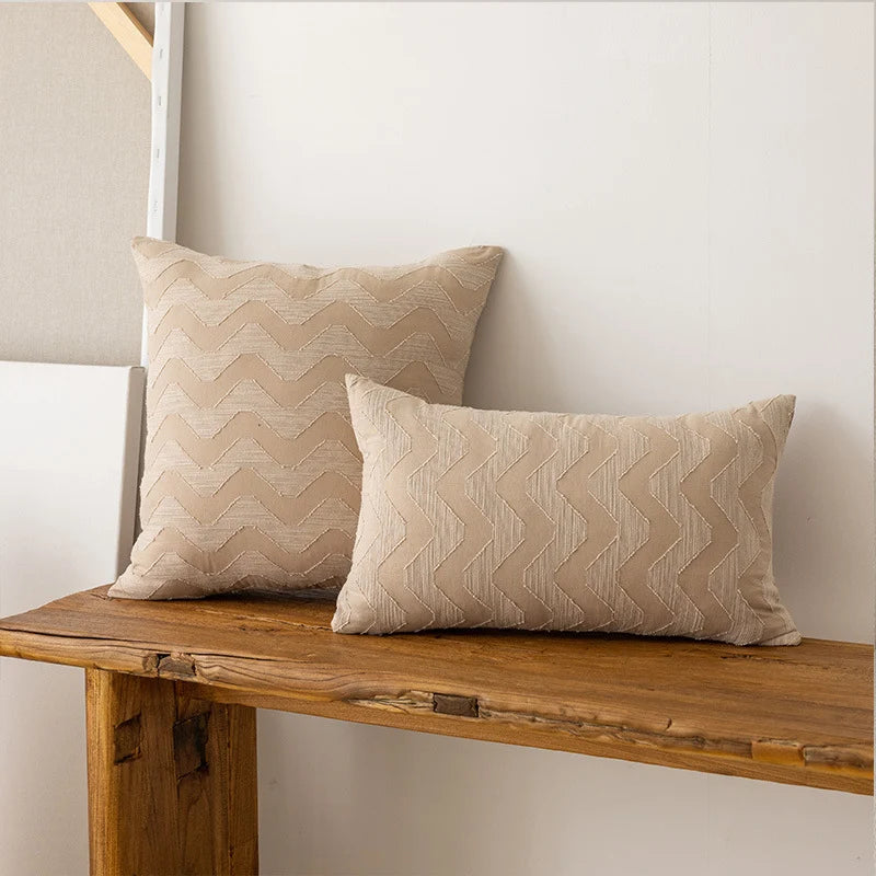 Throw Pillow Cover Woven Chevron Hidden Zipper Machine Washable