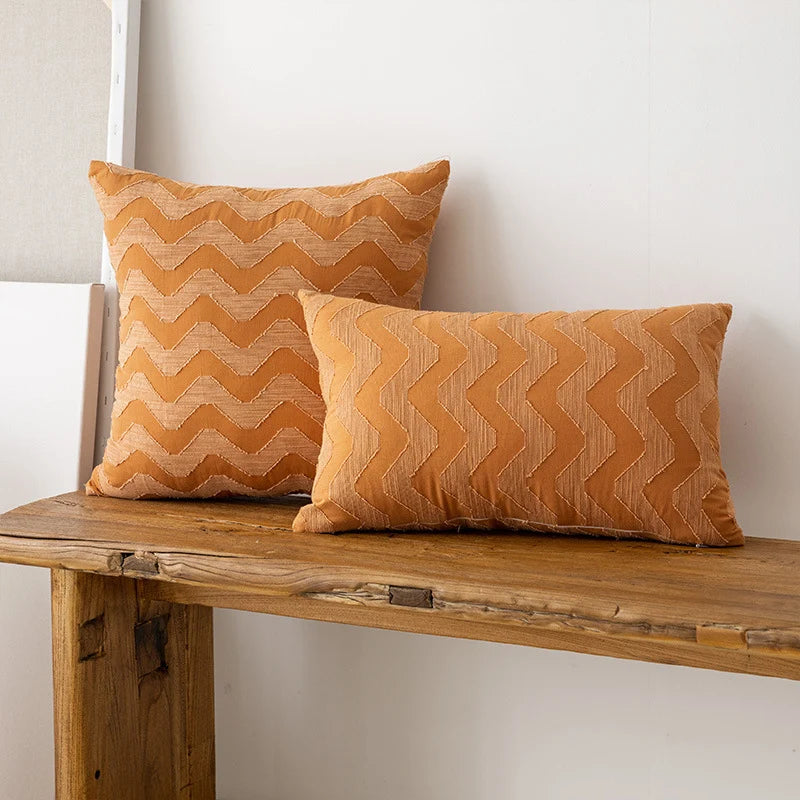 Throw Pillow Cover Woven Chevron Hidden Zipper Machine Washable