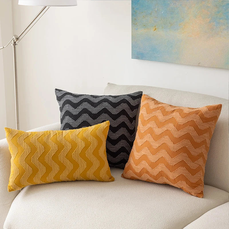 Throw Pillow Cover Woven Chevron Hidden Zipper Machine Washable