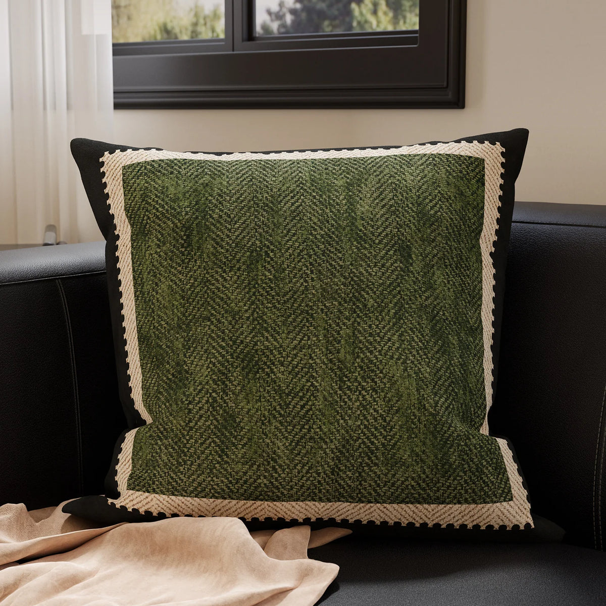 Throw Pillow Cover Woven Chevron Piped Edge Hidden Zipper