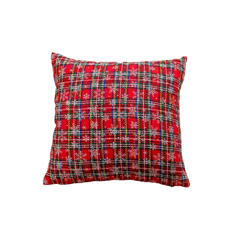 Throw Pillow Embroidered Snowflake Plaid Removable Cover & Plush Insert