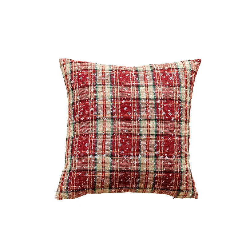 Throw Pillow Embroidered Snowflake Plaid Removable Cover & Plush Insert