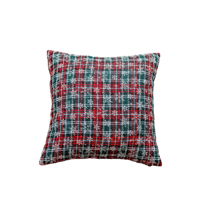 Throw Pillow Embroidered Snowflake Plaid Removable Cover & Plush Insert