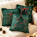 Throw Pillow Embroidered Velvet Faux-Fur Fringe & Removable Cover