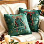 Throw Pillow Embroidered Velvet Faux-Fur Fringe & Removable Cover
