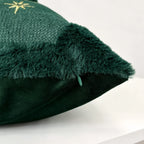 Throw Pillow Embroidered Velvet Faux-Fur Fringe & Removable Cover