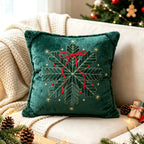 Throw Pillow Embroidered Velvet Faux-Fur Fringe & Removable Cover