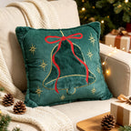 Throw Pillow Embroidered Velvet Faux-Fur Fringe & Removable Cover