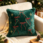 Throw Pillow Embroidered Velvet Faux-Fur Fringe & Removable Cover
