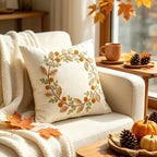 Throw Pillow Embroidered Wreath & Pom Accents Removable Cover
