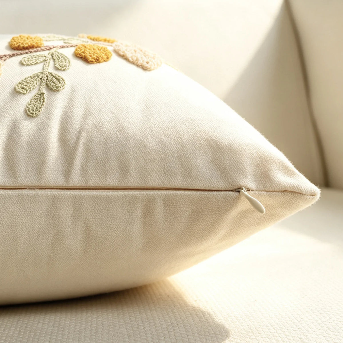 Throw Pillow Embroidered Wreath & Pom Accents Removable Cover