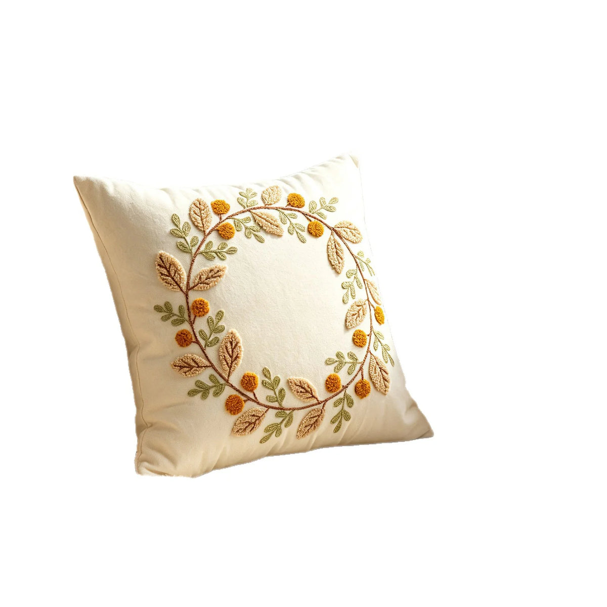 Throw Pillow Embroidered Wreath & Pom Accents Removable Cover