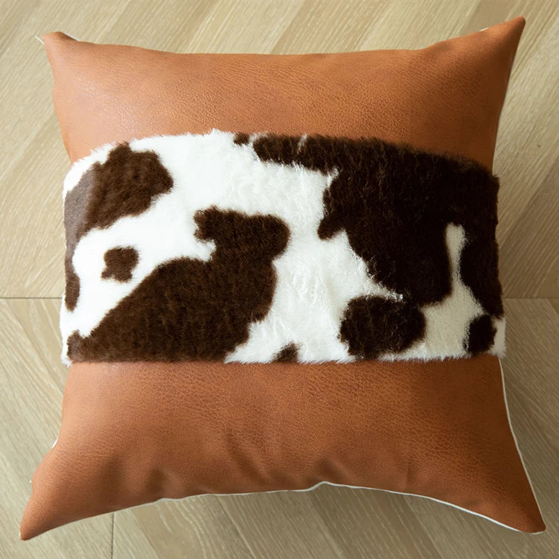 Throw Pillow Faux Cowhide & Vegan Leather 17.7 Inch