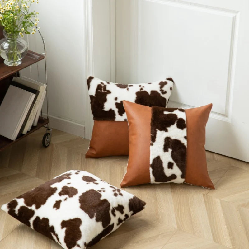 Throw Pillow Faux Cowhide & Vegan Leather 17.7 Inch