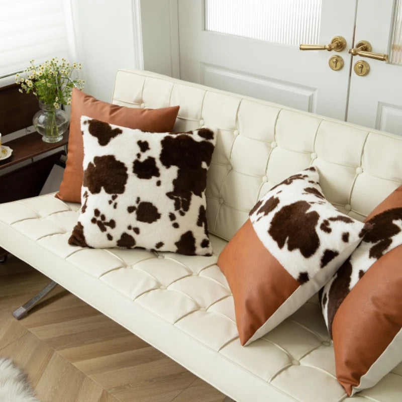 Throw Pillow Faux Cowhide & Vegan Leather 17.7 Inch