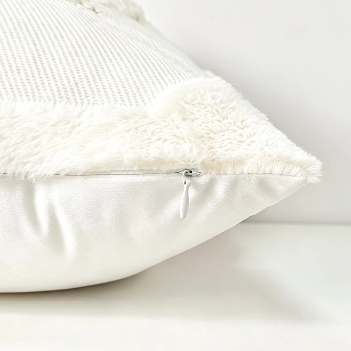 Throw Pillow Faux-Fur Embroidered Snowflake Machine Washable