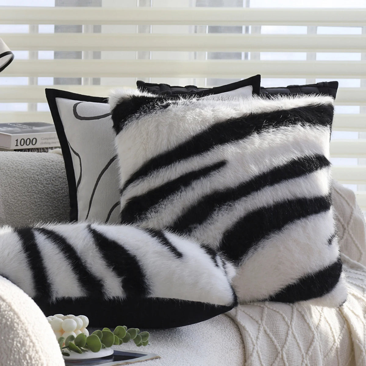 Throw Pillow Faux Fur Zebra Print Removable Cover