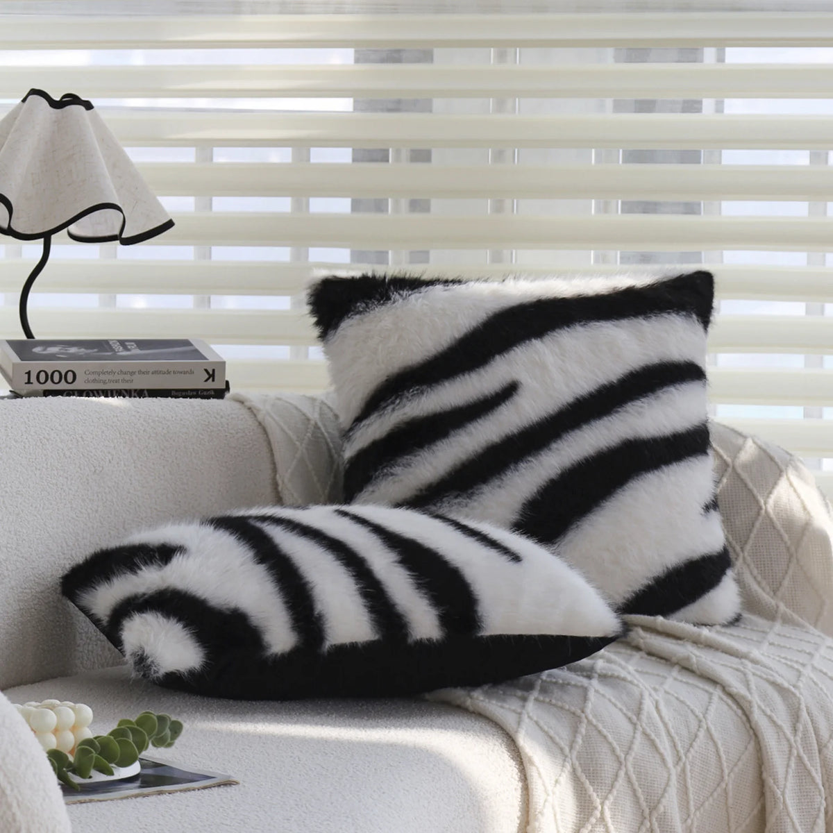 Throw Pillow Faux Fur Zebra Print Removable Cover