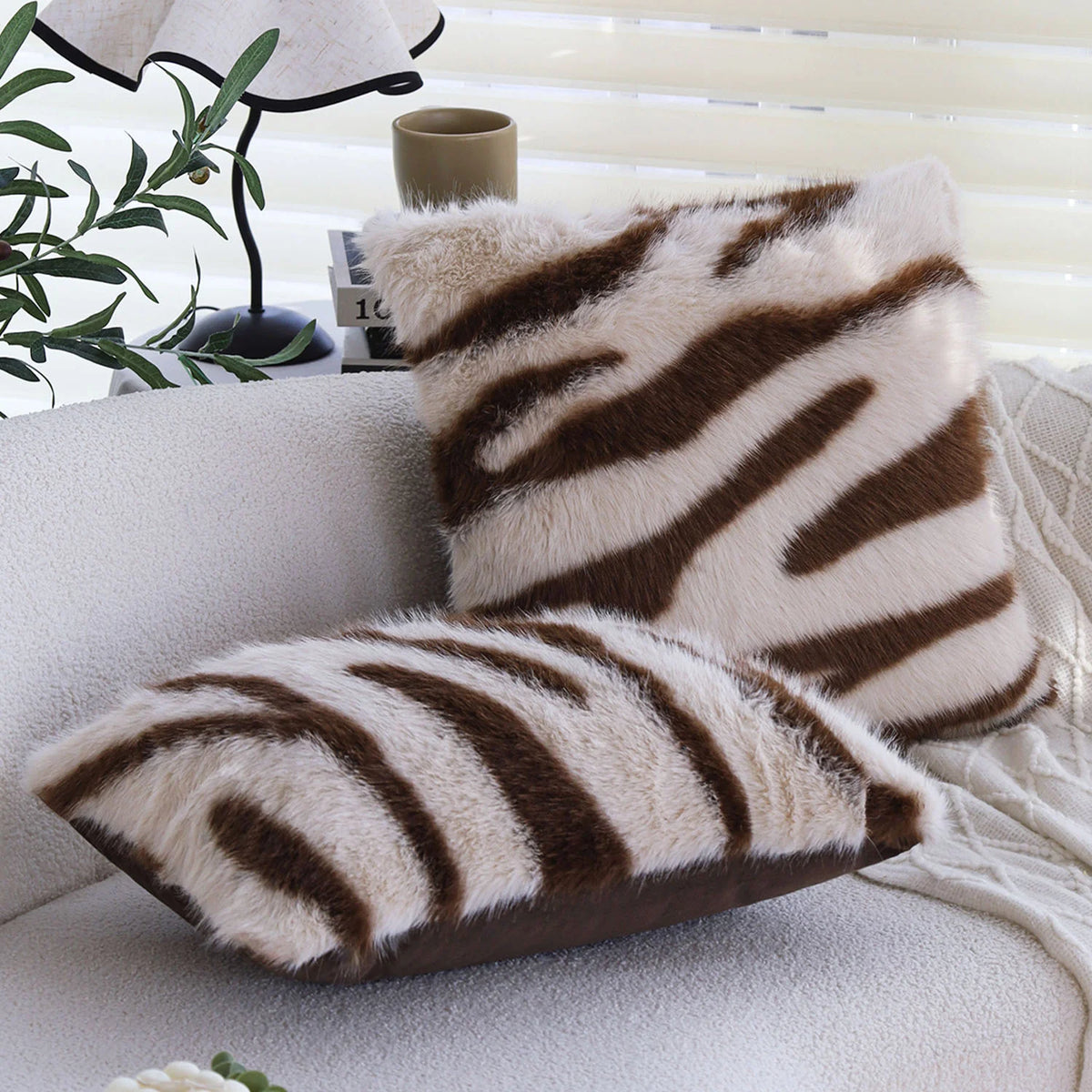 Throw Pillow Faux Fur Zebra Print Removable Cover
