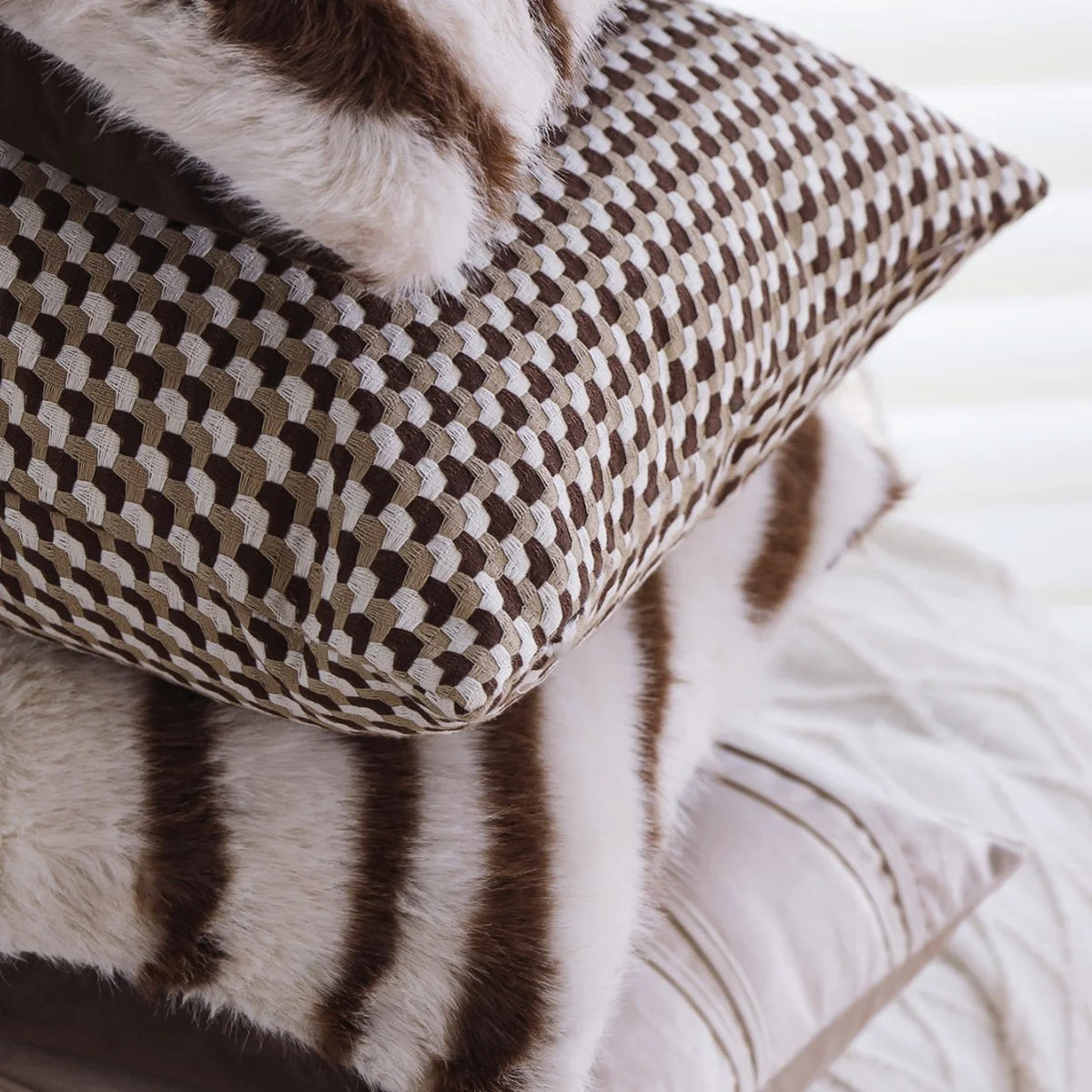Throw Pillow Faux Fur Zebra Print Removable Cover