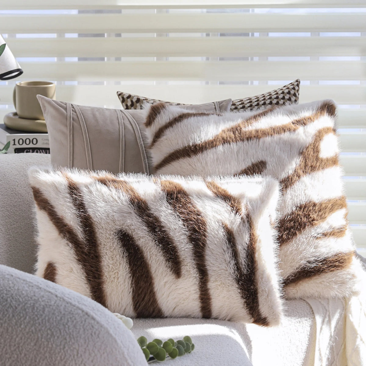 Throw Pillow Faux Fur Zebra Print Removable Cover