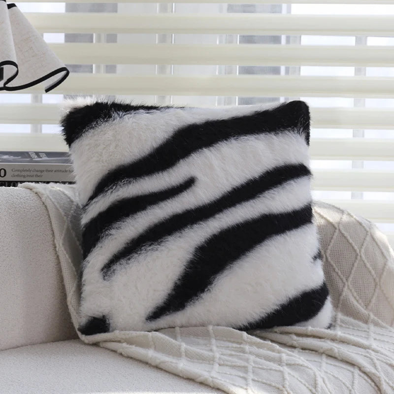 Throw Pillow Faux Fur Zebra Print Removable Cover