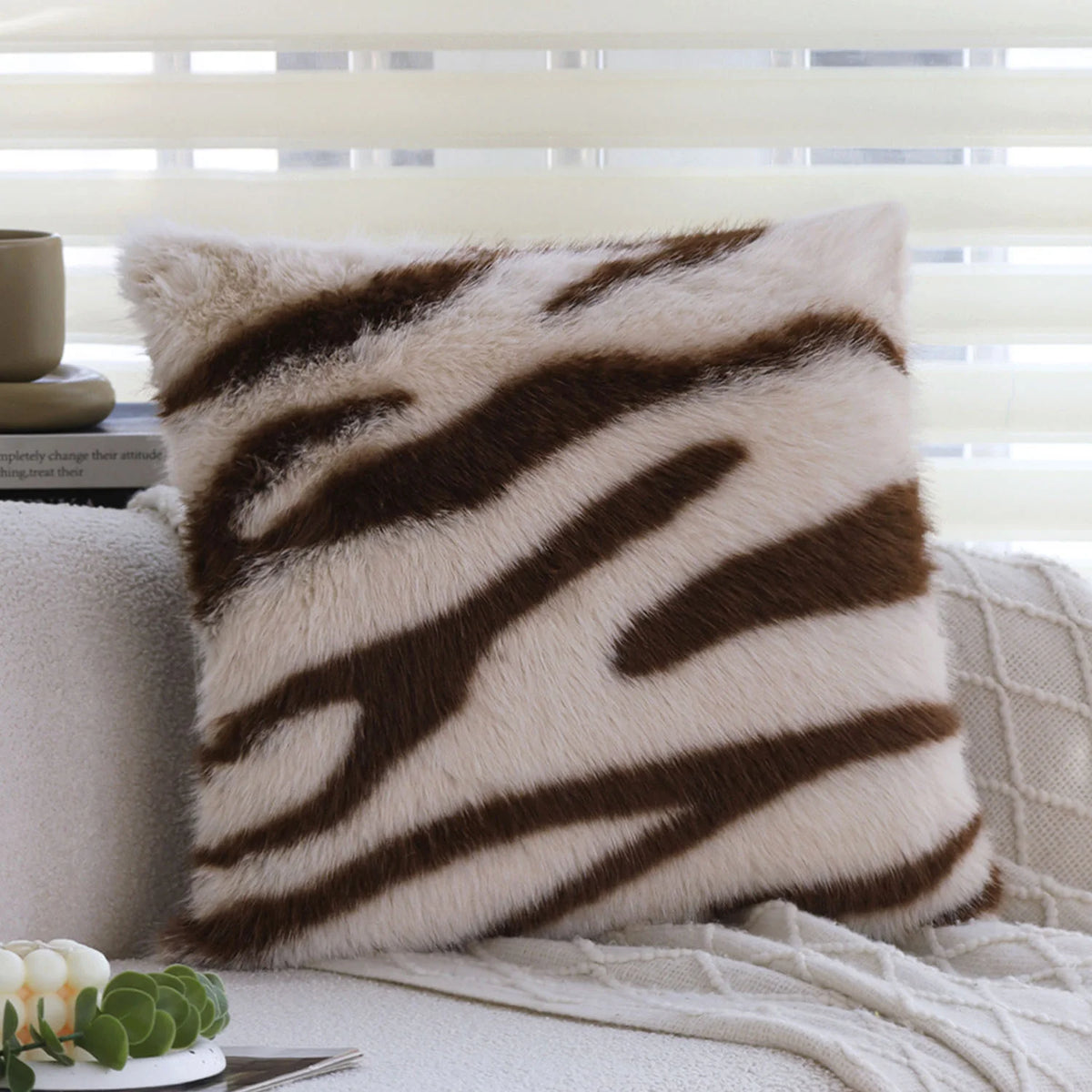 Throw Pillow Faux Fur Zebra Print Removable Cover