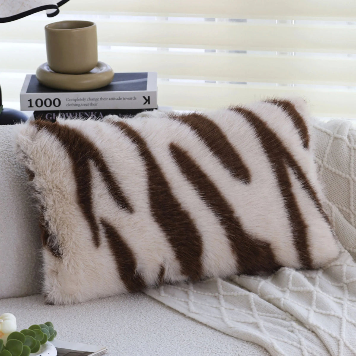 Throw Pillow Faux Fur Zebra Print Removable Cover