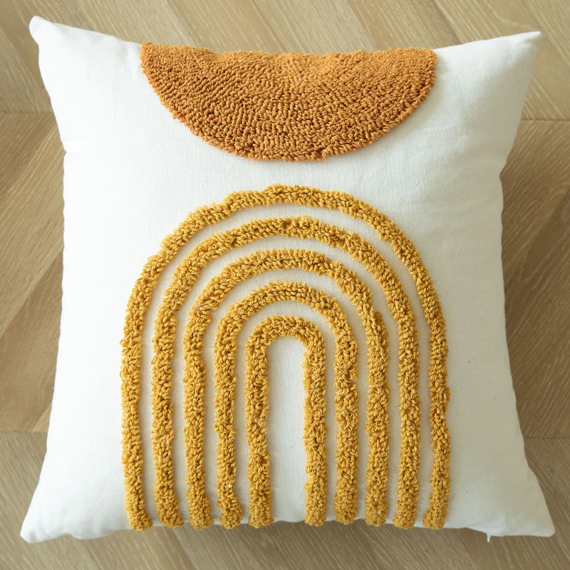 Throw Pillow Handcrafted Pom-Pom Tufted Tassel Corners