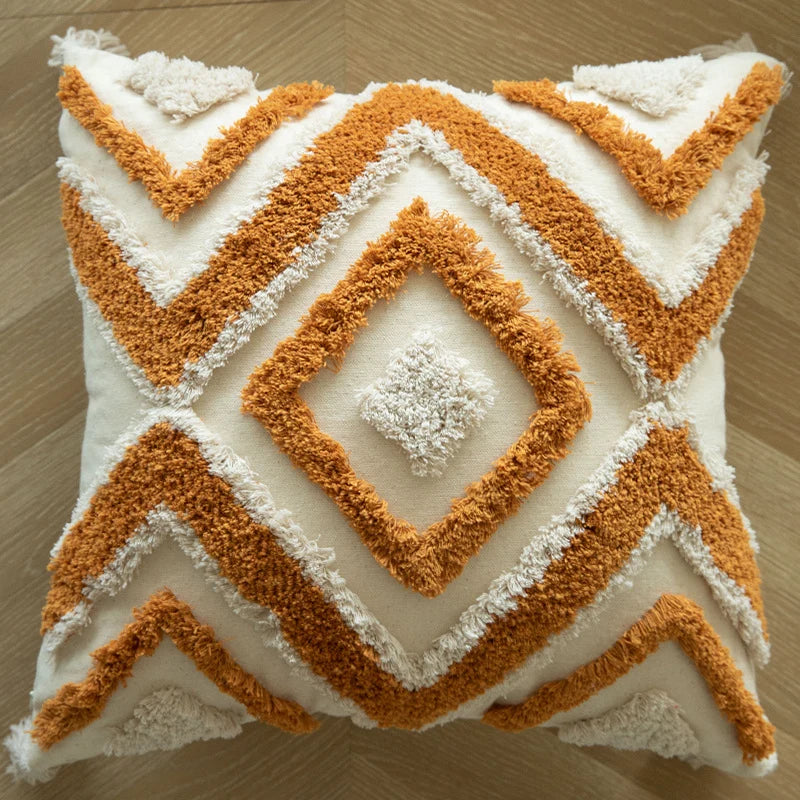 Throw Pillow Handcrafted Pom-Pom Tufted Tassel Corners