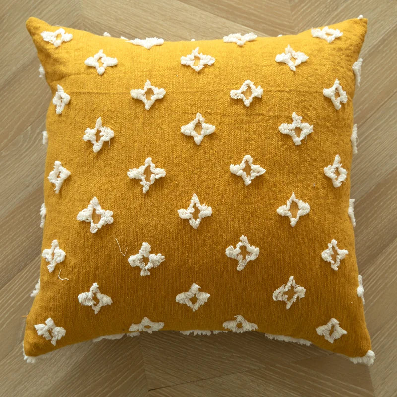 Throw Pillow Handcrafted Pom-Pom Tufted Tassel Corners