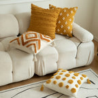 Throw Pillow Handcrafted Pom-Pom Tufted Tassel Corners