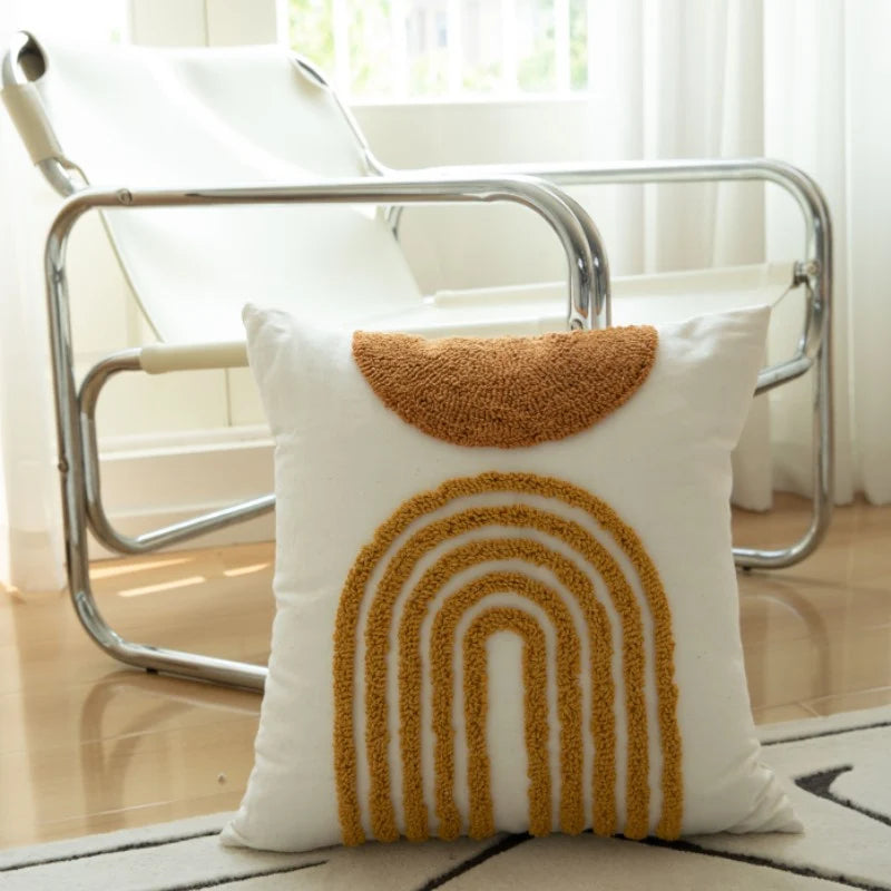 Throw Pillow Handcrafted Pom-Pom Tufted Tassel Corners