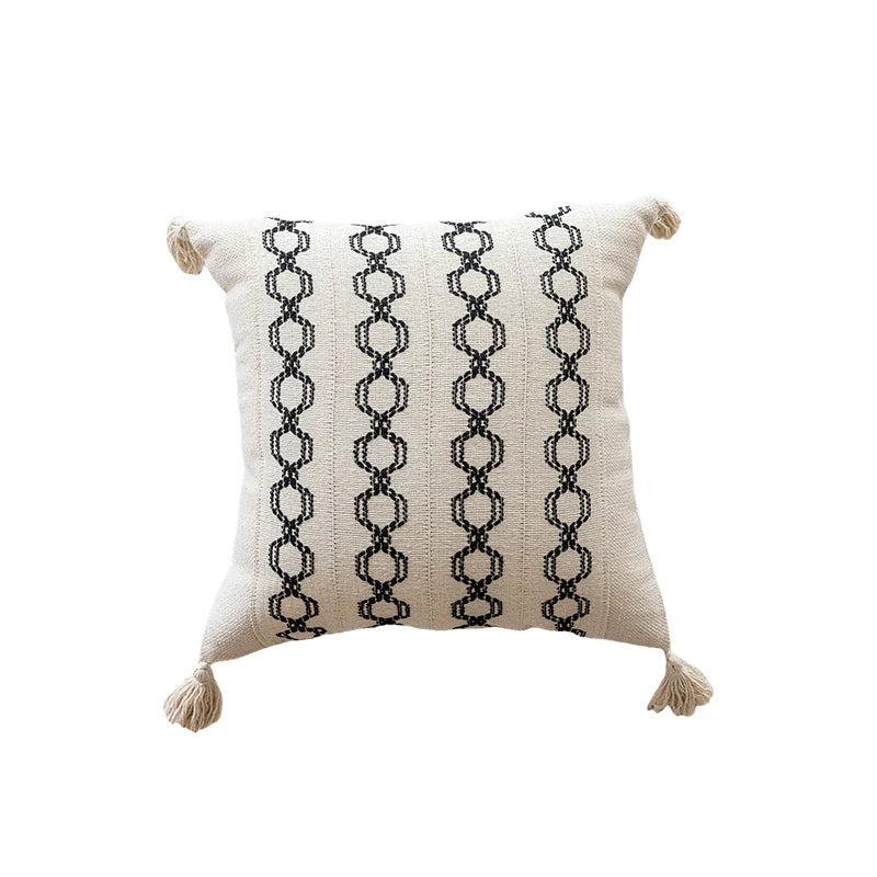 Throw Pillow Handwoven Cotton Diamond Texture & Tassel Corners