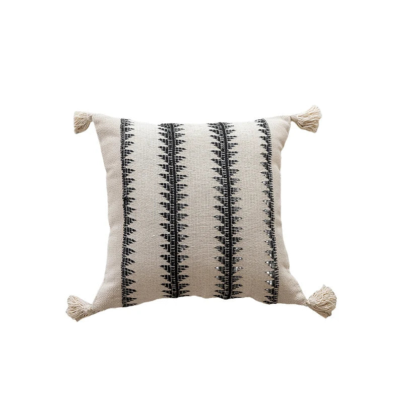 Throw Pillow Handwoven Cotton Diamond Texture & Tassel Corners