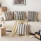 Throw Pillow Handwoven Cotton Diamond Texture & Tassel Corners